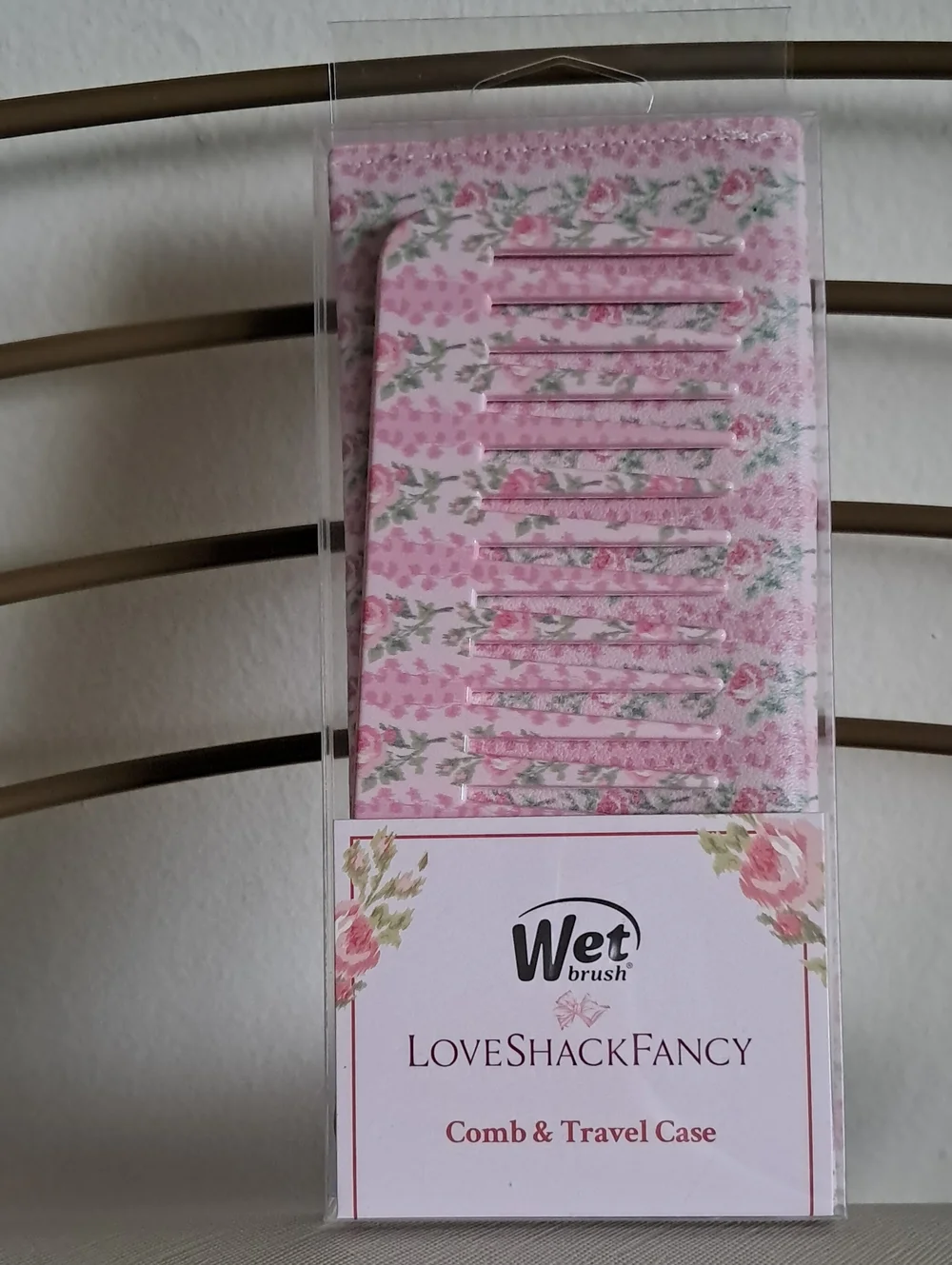 LoveShackFancy Pink Floral Comb with Matching Travel Case